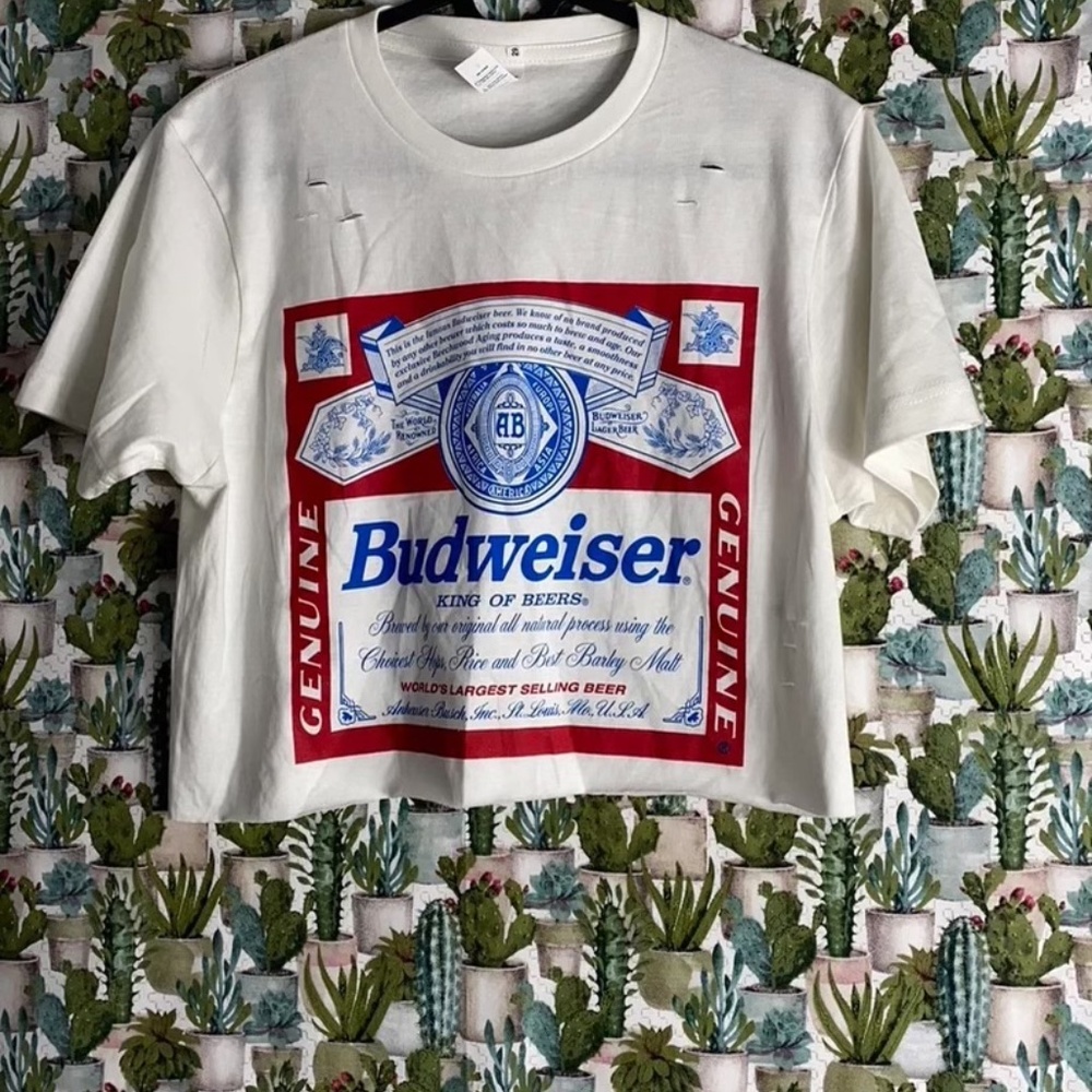 Brand New Budweiser King of Beers Graphic Ladies White Crop Top SM-XL